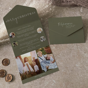 Modern Chic   Grüne Frohe Weihnachten Multi-Foto All In One Einladung