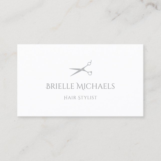 Modern Chic Hair Stylist Einfaches graues Scheren  Visitenkarte (Vorderseite)