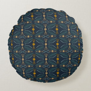 Modern Chic Künstlerisch Pattern Navy Green Gold Rundes Kissen