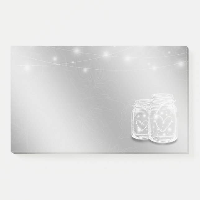 Modern Chic Mason Jars String Lights Silberne Blum Post-it Klebezettel (Vorderseite)
