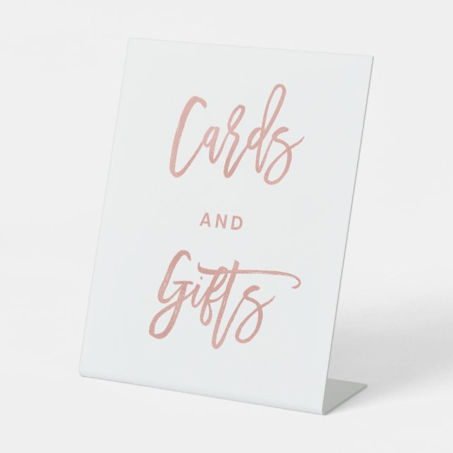 Modern Chic Messe Rose Goldene Karten und Geschenk Sockelschild (Vorderseite)