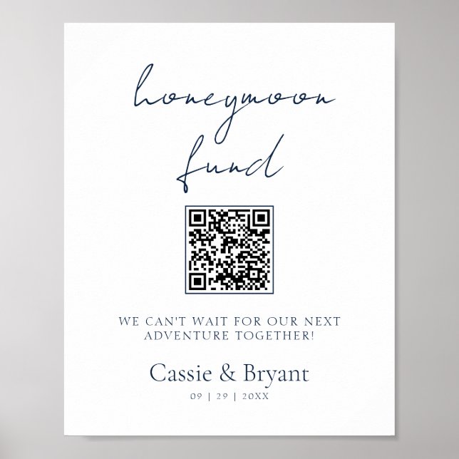 Modern Chic Navy Blue Honeymoon Fund Wedding Sign Poster (Vorne)