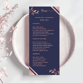 Modern Chic Navy Blue Wedding Menu with Guest Name Menükarte