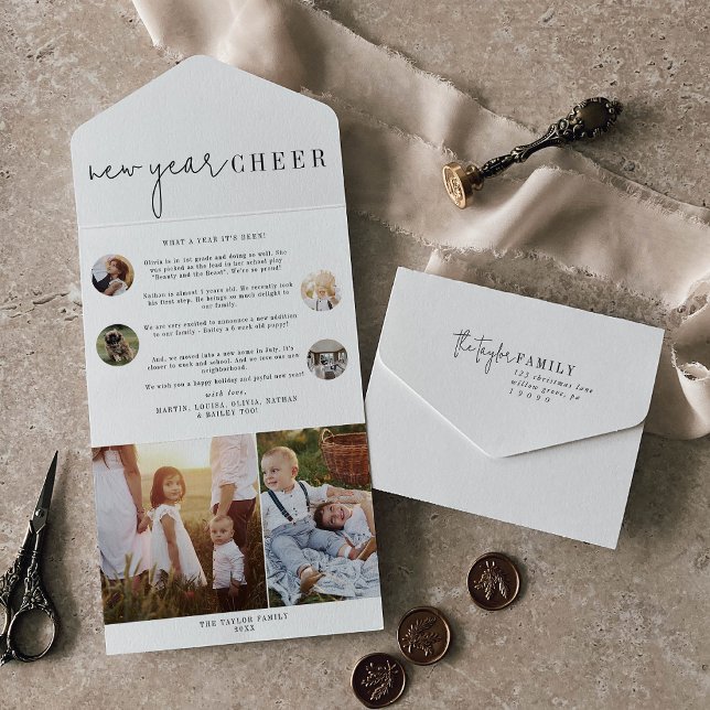 Modern Chic New Year Cheer Multi Photo Holiday All In One Einladung (Von Creator hochgeladen)