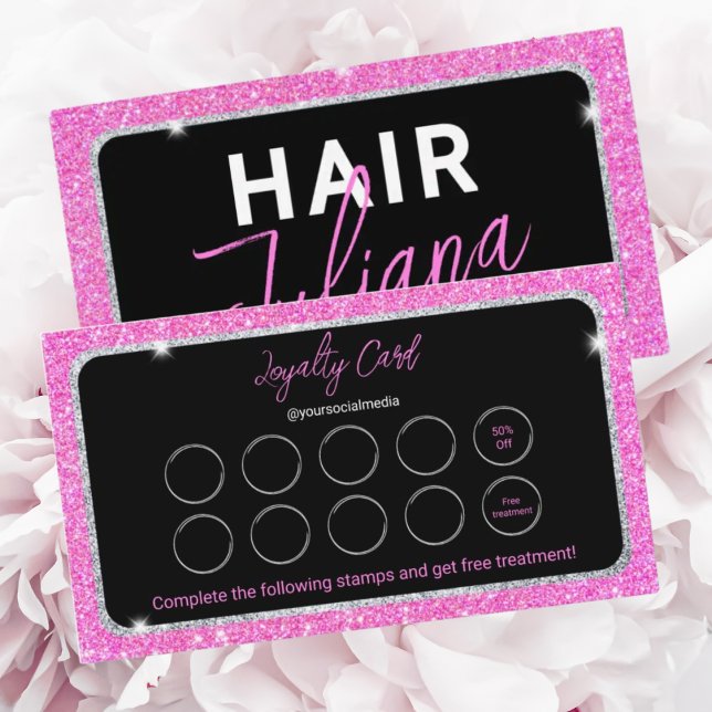 Modern Chic Pink Glitzer Loyalty Card Visitenkarte (Von Creator hochgeladen)