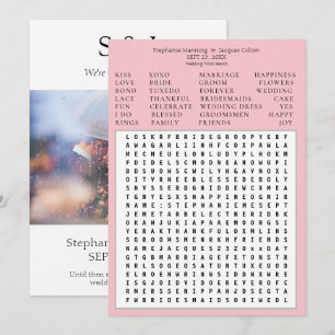 Modern Chic Pink Hochzeit Word Search Rett Date Einladung