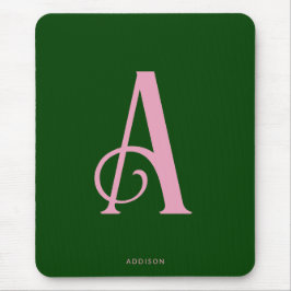 Modern Chic Pink Monogram Initial on Dark Green Mousepad