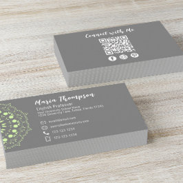 Modern Chic Professional QR Code Social Media Grey Visitenkarte