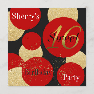 Modern Chic Red Glitzer Gold Sweet 16 Einladung
