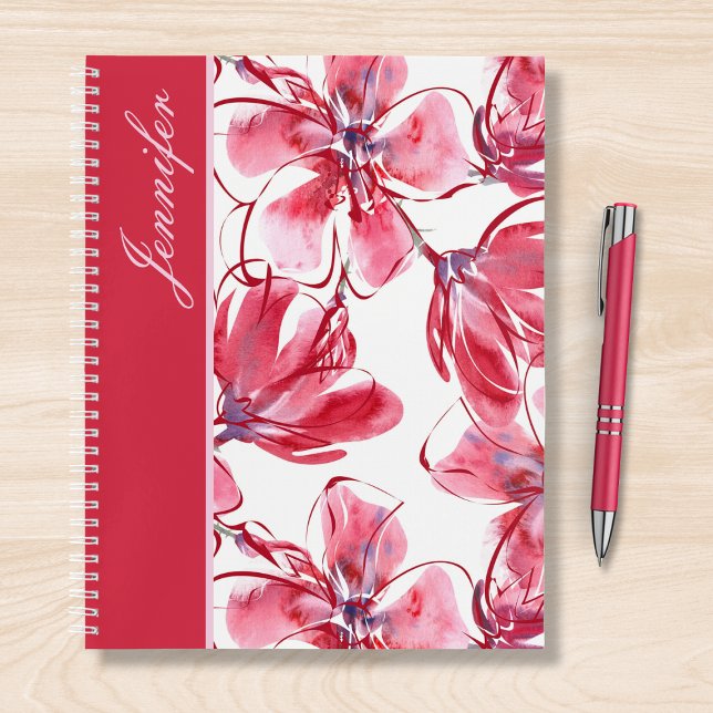 Modern Chic Red Tropical Floral Personalisiert Nam Notizbuch (Von Creator hochgeladen)