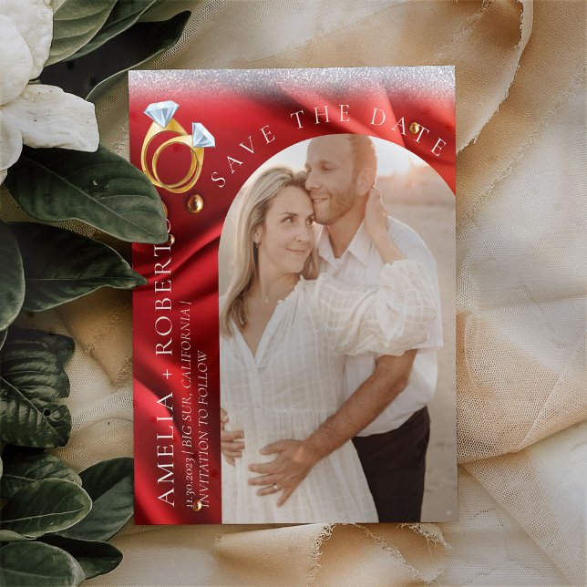 Modern Chic Red Velvet Save the Date Fotokarte Flyer (Von Creator hochgeladen)