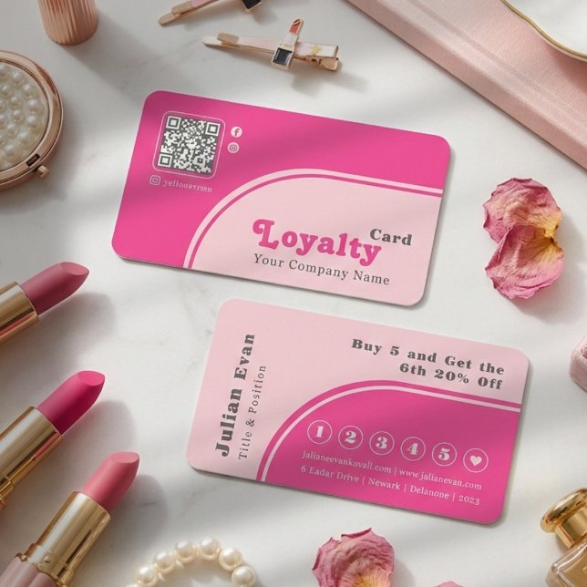 Modern Chic Retro Groovy Pink Loyalty Card Visitenkarte (Modern Chic Retro Groovy Pink Loyalty Card)