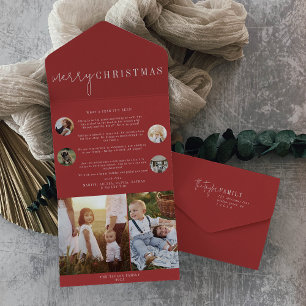 Modern Chic   Rotes Frohes Weihnachten Multi-Foto All In One Einladung