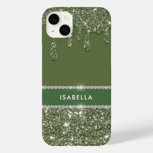 Modern Chic Sage Green Glitzer Sparkle Diamond Case-Mate iPhone 14 Plus Hülle (Rückseite)