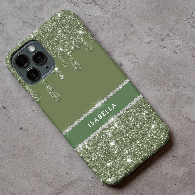 Modern Chic Sage Green Glitzer Sparkle Diamond Case-Mate iPhone 14 Pro Max Hülle (Von Creator hochgeladen)