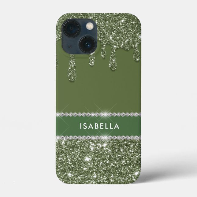 Modern Chic Sage Green Glitzer Sparkle Diamond Case-Mate iPhone Hülle (Rückseite)