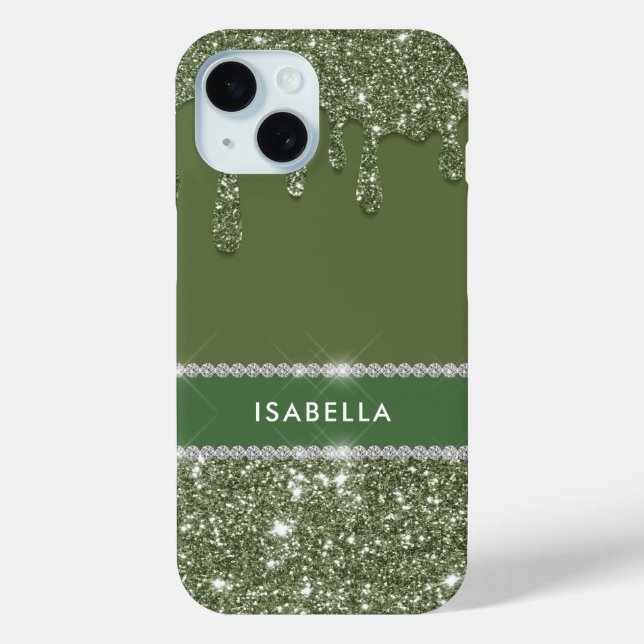 Modern Chic Sage Green Glitzer Sparkle Diamond Case-Mate iPhone Hülle (Rückseite)