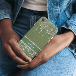 Modern Chic Sage Green Glitzer Sparkle Diamond Case-Mate iPhone Hülle