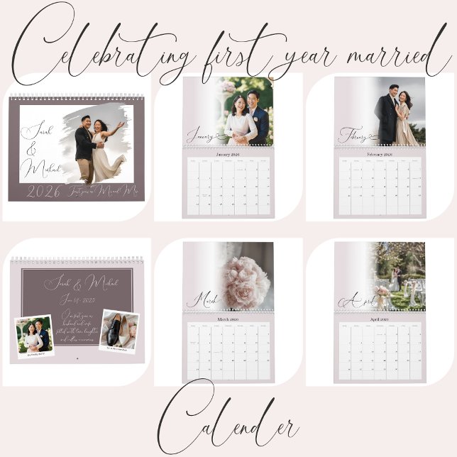Modern Chic Script Newlywed Pink Photo Calendar Kalender (Von Creator hochgeladen)