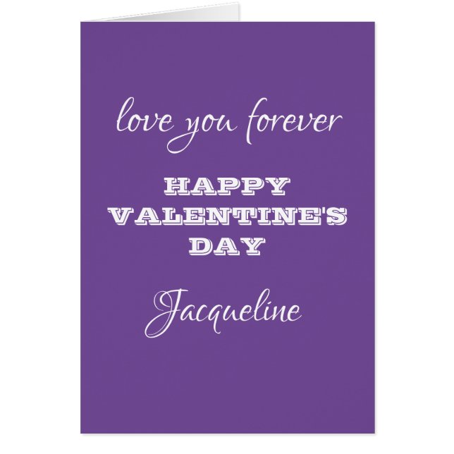 Modern Chic Script Nom Purple Valentines Carte de  (Devant)
