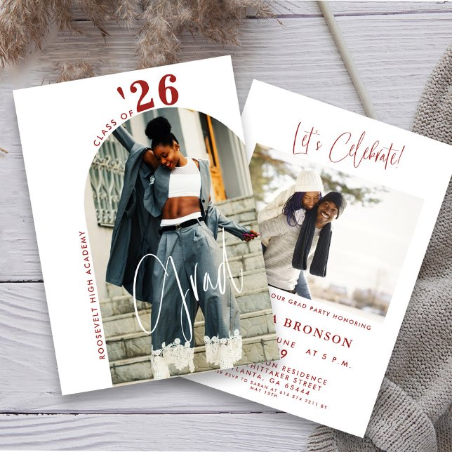 Modern Chic Script Photo 2026 Minimal Grad Party  Einladung (Von Creator hochgeladen)