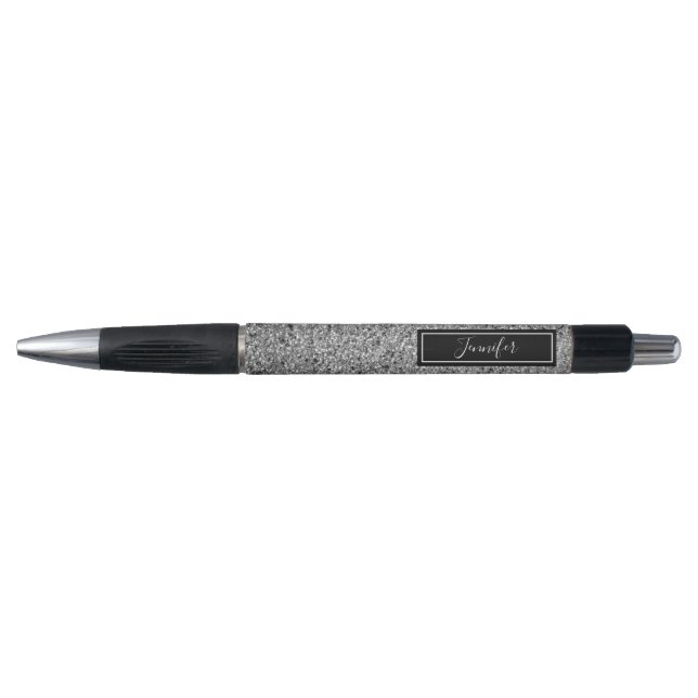 Modern Chic Silver Glitzer Glam Personalisiert Pen Kugelschreiber (Vorderseite)
