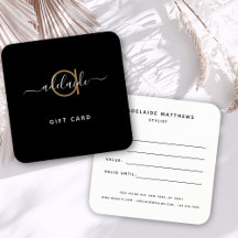 Modern Chic Simple Monogram Black Gold Gift Card