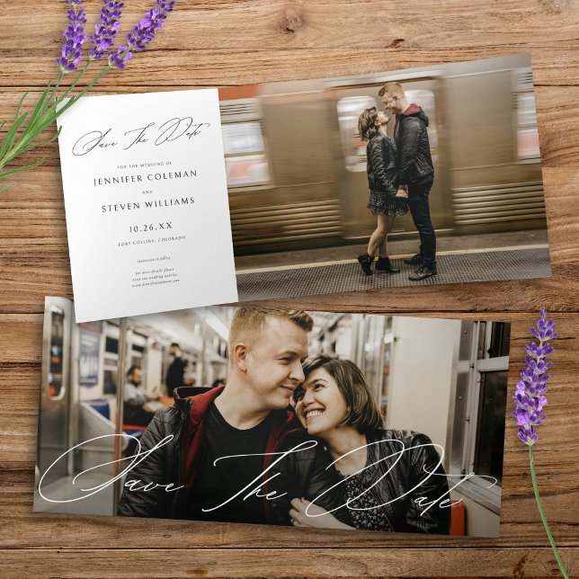 Modern Chic Statement Zwei Foto Save the Date Card Dreifach Gefaltete Einladung (Von Creator hochgeladen)