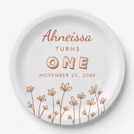 Modern Chic Terracotta Blume Erstgeburt Pappteller