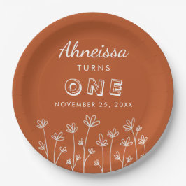 Modern Chic Terracotta Blume Erstgeburt Pappteller