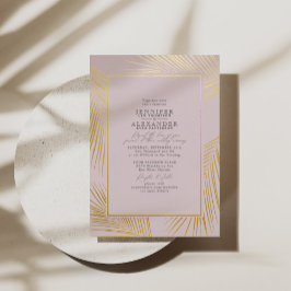 Modern Chic Tropical Beach Palm Wedding Blush Gold Folieneinladung