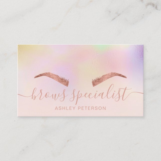 Modern chic unicorn holographic ombre brows visitenkarte (Vorderseite)