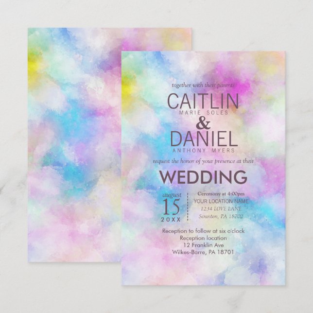 Modern Chic Watercolor Einladung zur Hochzeit (Vorne/Hinten)