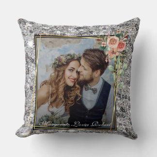 Modern Chic Wedding Love Couple Silver Glitter Kissen