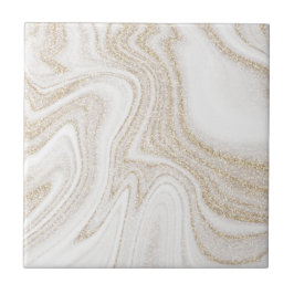 Modern chic white marble gold glitter fliese