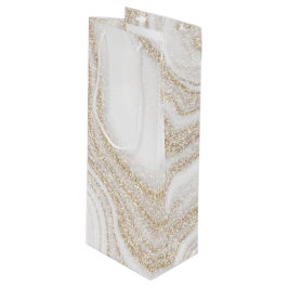 Modern chic white marble gold glitter geschenktüte für weinflaschen