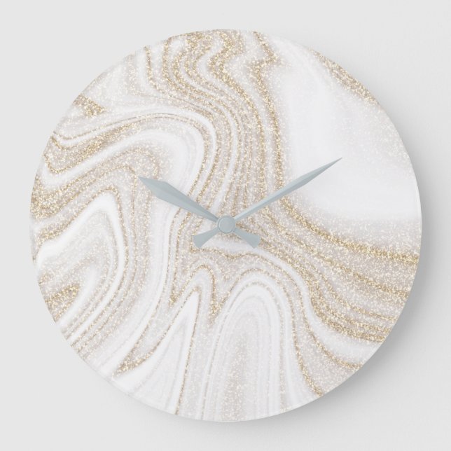 Modern chic white marble gold glitter große wanduhr (Vorderseite)