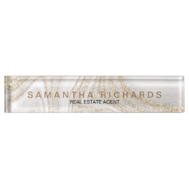 Modern chic white marble gold glitter namensplakette