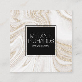 Modern chic white marble gold glitter quadratische visitenkarte