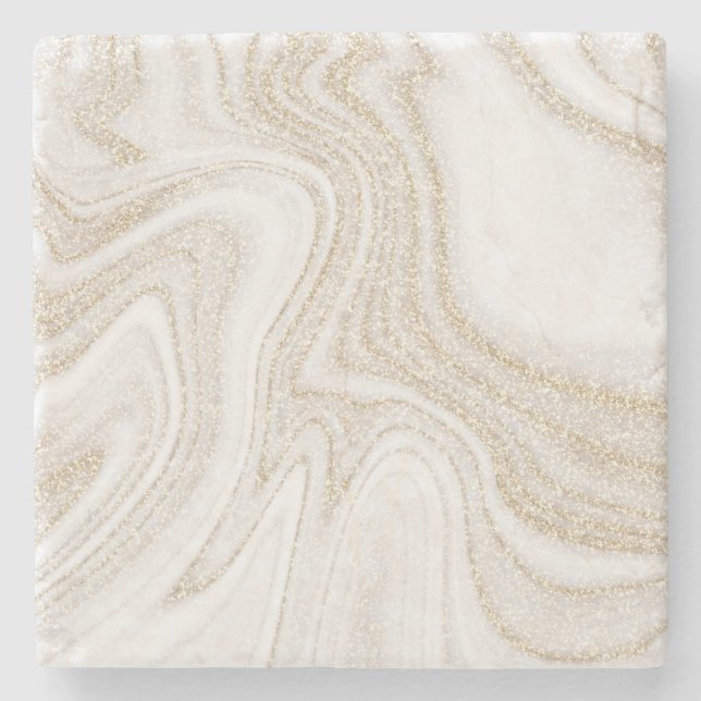 Modern chic white marble gold glitter steinuntersetzer (Vorderseite)
