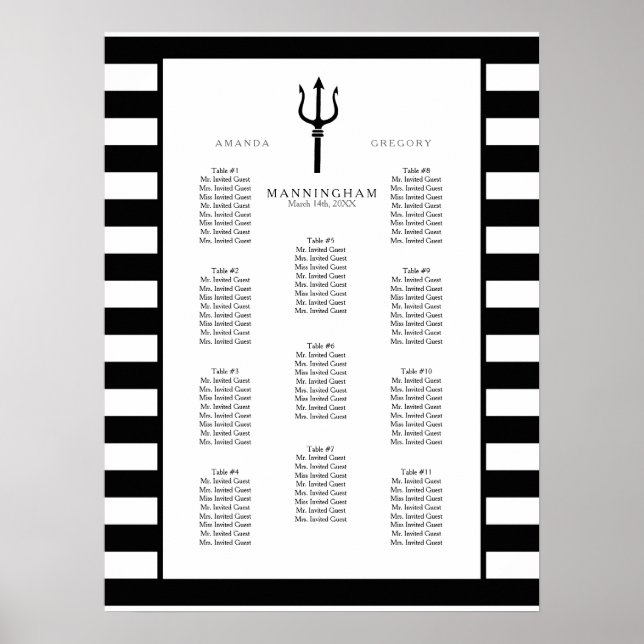 MODERN Chic Wide Stripes mit Trident Wedding Seati Poster (Vorne)