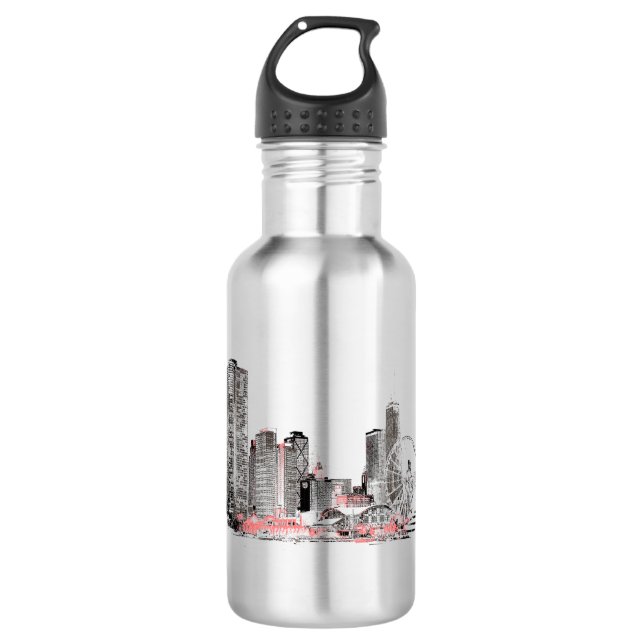 Modern Chicago Skyline Edelstahlflasche (Vorderseite)