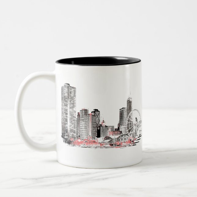 Modern Chicago Skyline Zweifarbige Tasse (Links)