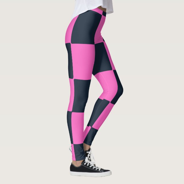 Modern Chick Blue Black & Pink Kariert Leggings (Rechts)