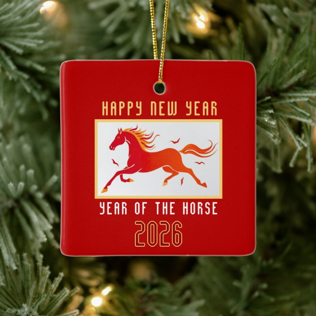 Modern Chinese Horse New Year 2026  Keramikornament (Baum)