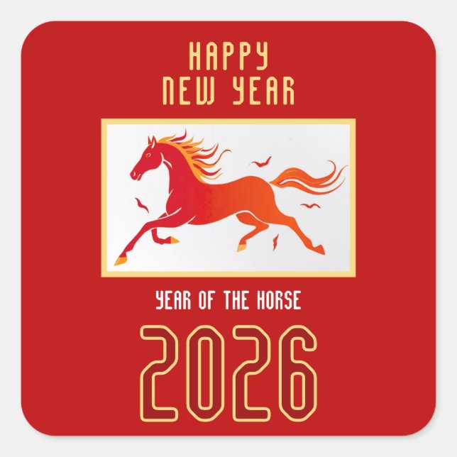Modern Chinese Horse New Year 2026  Quadratischer Aufkleber (Vorderseite)