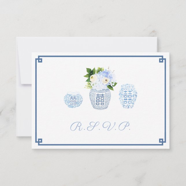 Modern Chinoiserie Navy & Chartreuse Food Optionen RSVP Karte (Vorderseite)