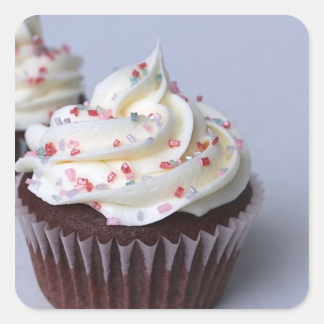 Modern Chocolate Cupcakes Sprinkle Zuckerguss Quadratischer Aufkleber (Vorderseite)