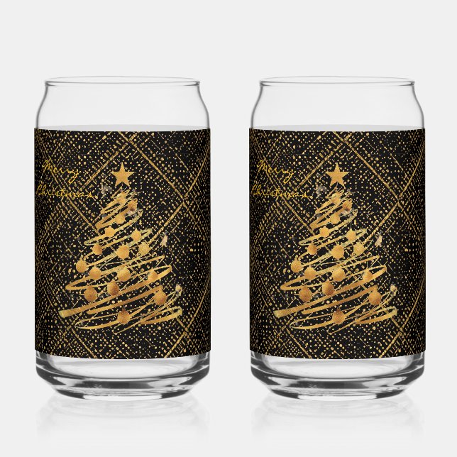 Modern, Chrismas Tree, Black Gold Cross Pattern Dosenglas (Vorderseite)