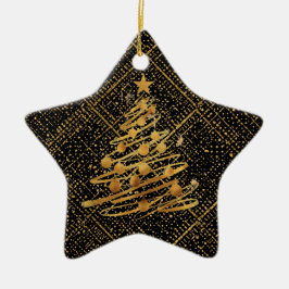 Modern, Chrismas Tree, Black Gold Cross Pattern Keramik Ornament